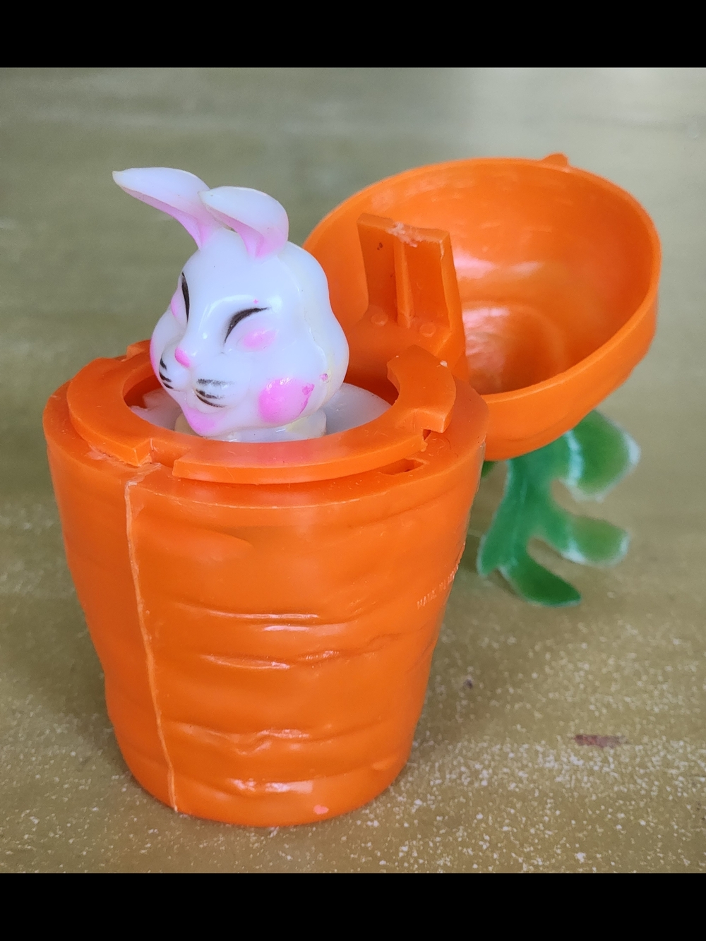 Vintage Pop Up Easter Bunny in Carrot Holiday Blow Mold Toy